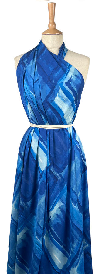 Satin Viscose Scottsdale Blue Square Print Dress Fabric