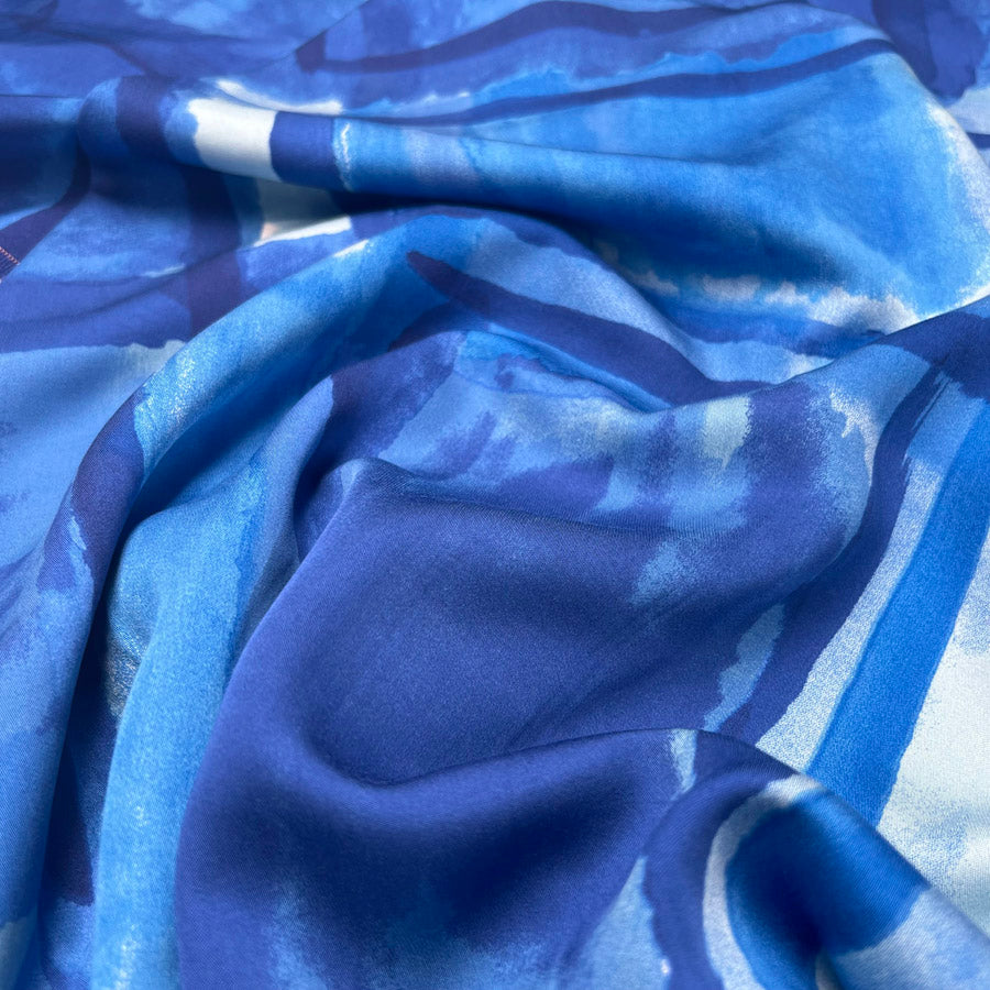 Satin Viscose Scottsdale Blue Square Print Dress Fabric