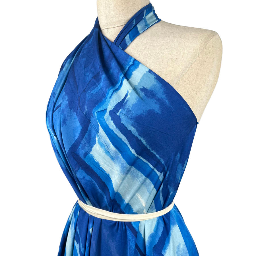 Satin Viscose Scottsdale Blue Square Print Dress Fabric Side