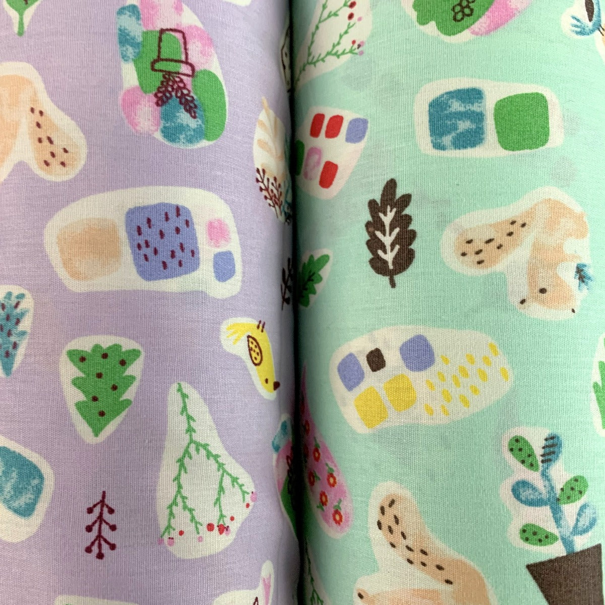 Sewing Room Flower Pot Lilac Mint Cotton Fabric Group