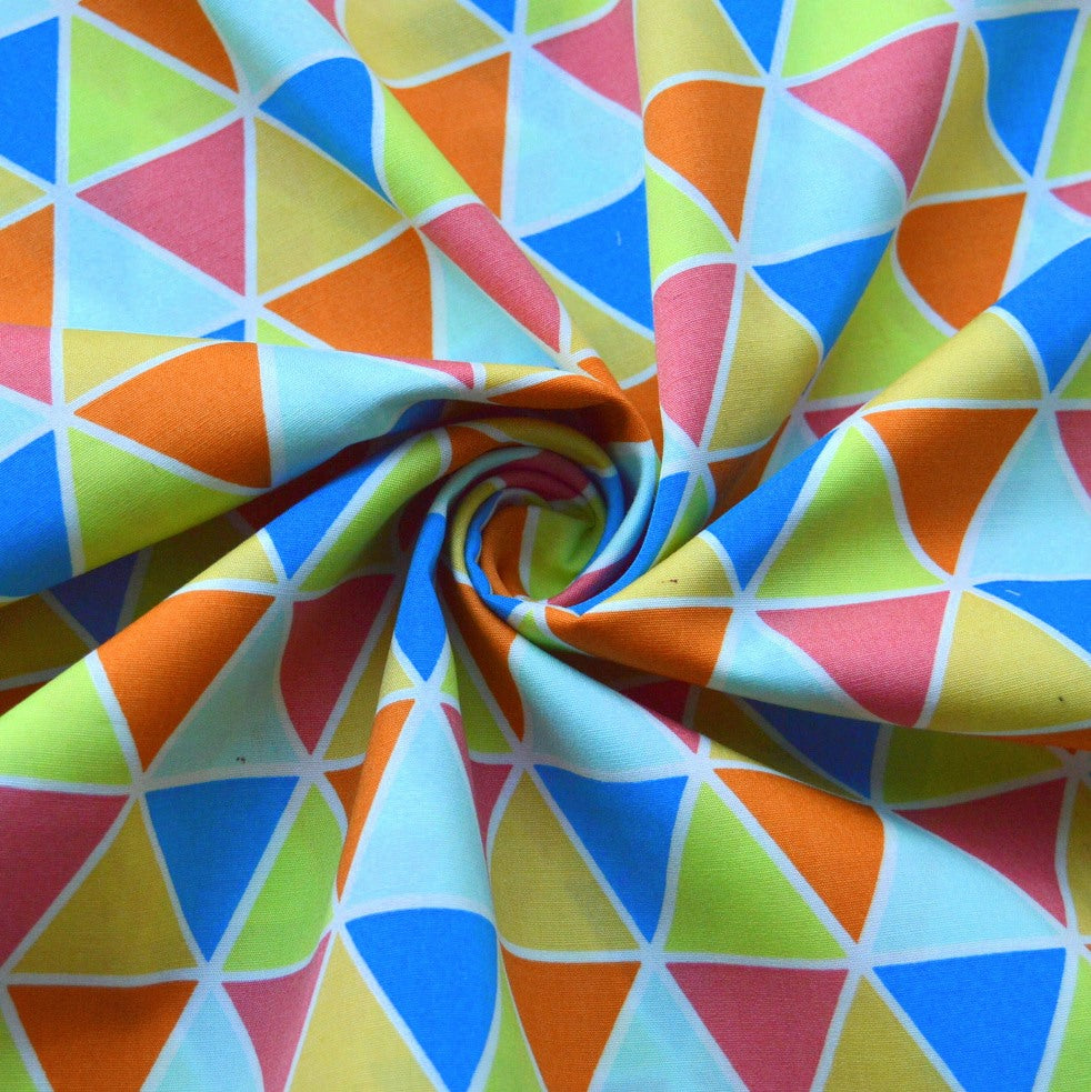 Sewing Room Harlequin Multicoloured Triangle Cotton Craft Dress Fabric Cud