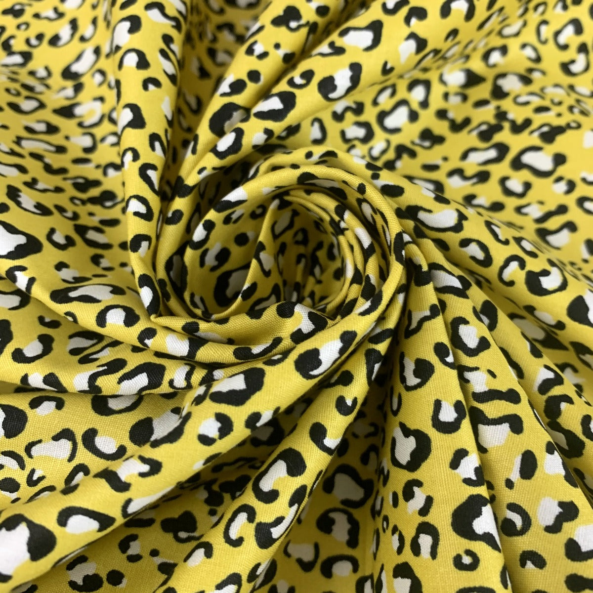 Sewing Room Mars Yellow Plain Dyed Cotton Poplin Cheetah Leopard Swirl 2