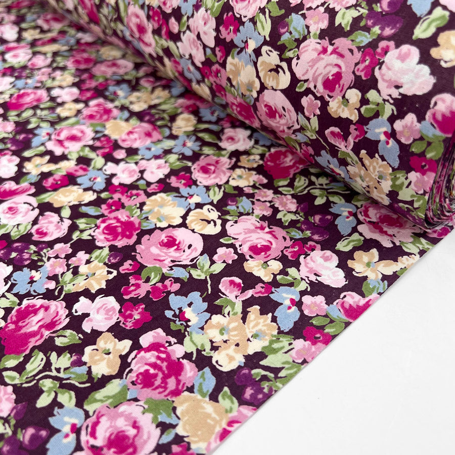 Sewing Room Heather Pink Floral Cotton Poplin Dress Fabric