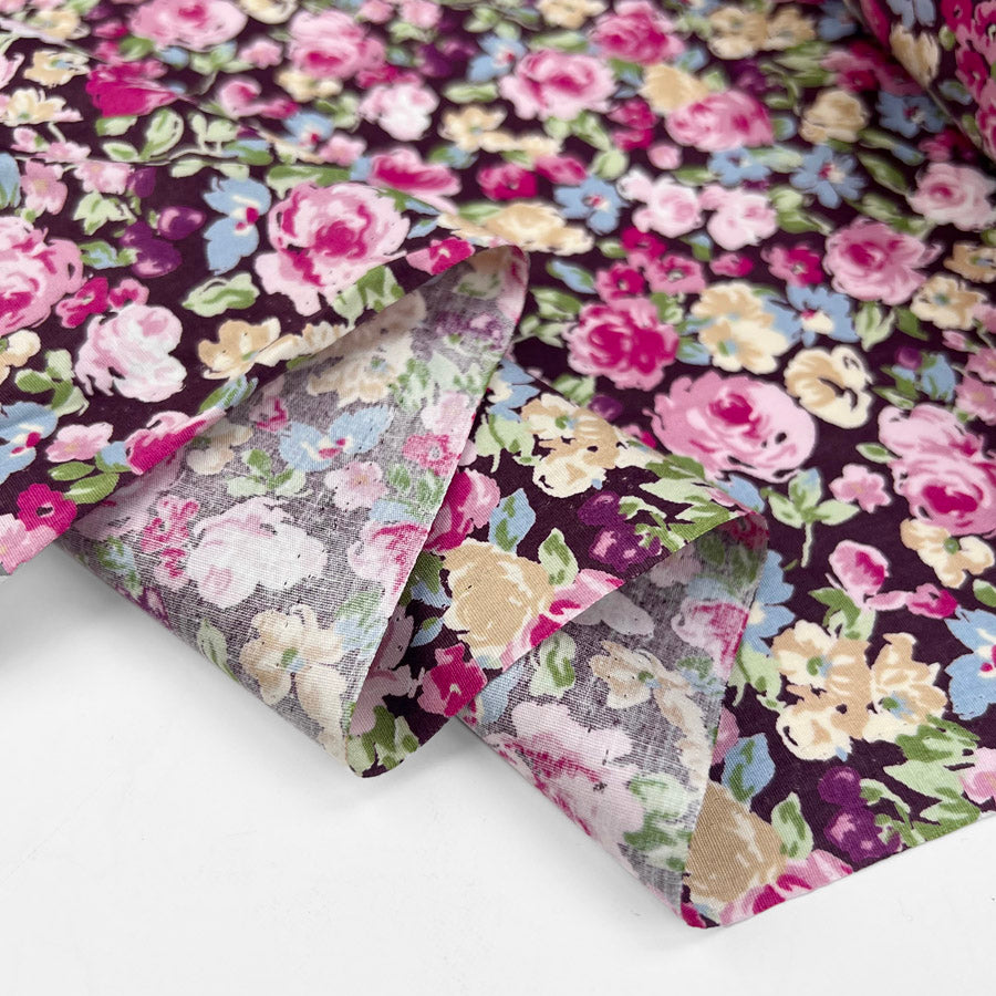 Sewing Room Heather Pink Floral Cotton Poplin Dress Fabric Fold