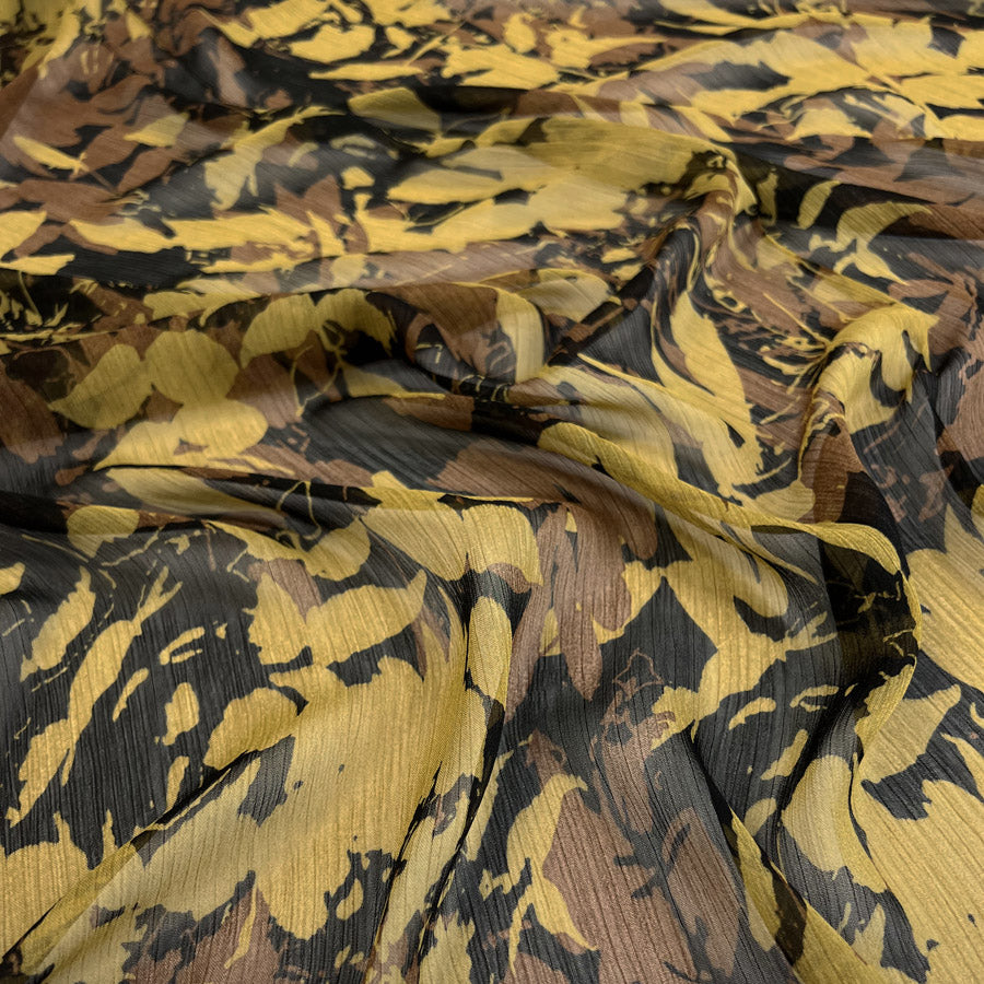 Sheer Elegance Brown Abstract Leaf Printed Chiffon Dress Fabric