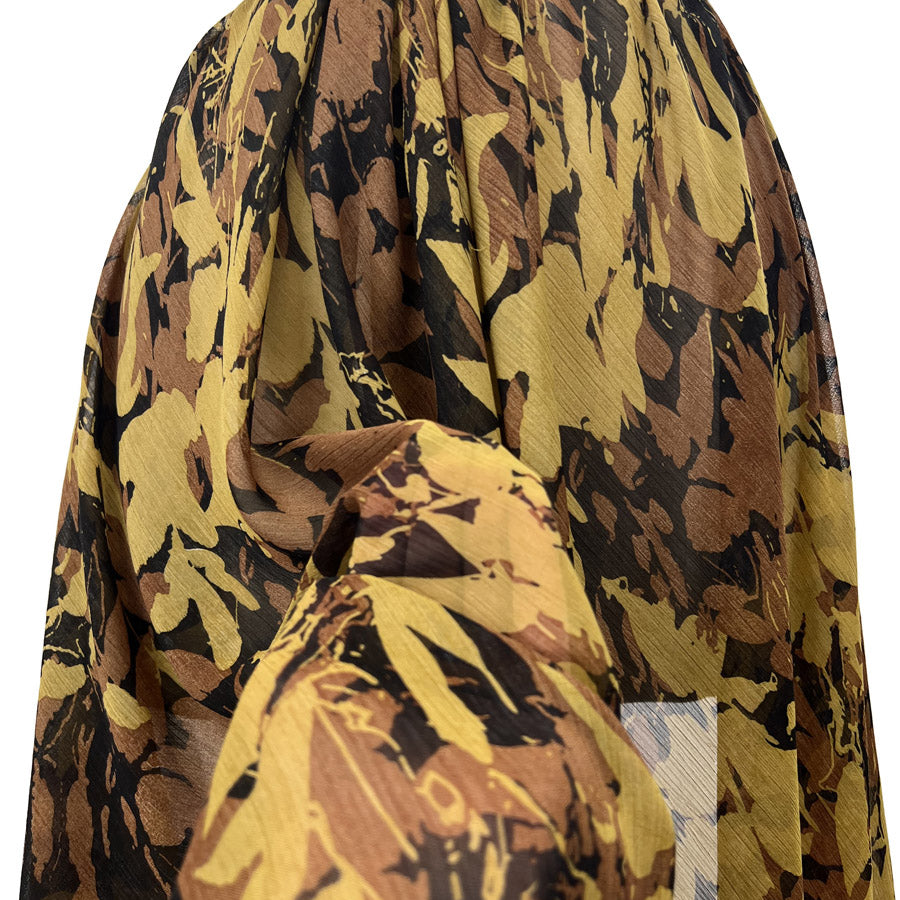 Sheer Elegance Brown Abstract Leaf Printed Chiffon Dress Fabric