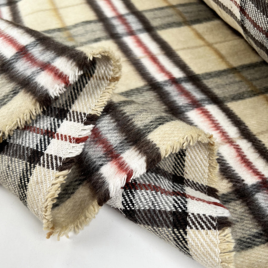 Snuggle Check Brushed Cotton Red Black Cream Heavy Coating Fabric Fold