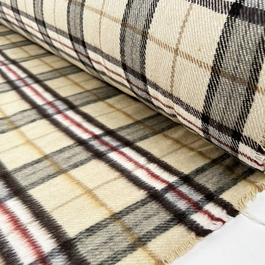 Snuggle Check Brushed Cotton Red Black Cream Heavy Coating Fabric Roll