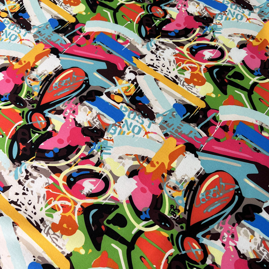 Soft Shell Graffiti Multicoloured Abstract Polyester Coat Jacket Fabric