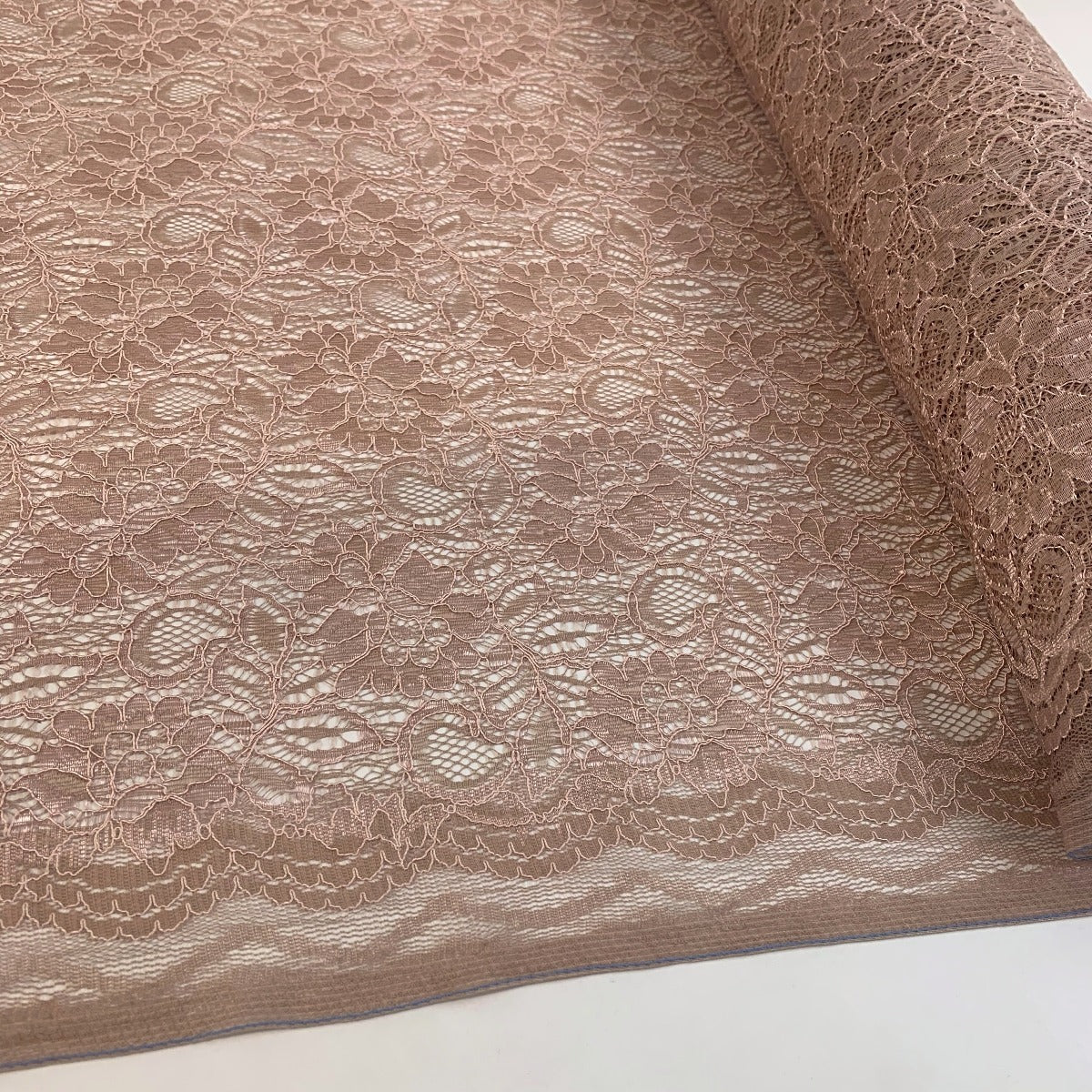 Spanish Eyes Dusky Pink Corded Lace Bridal Fabric Roll