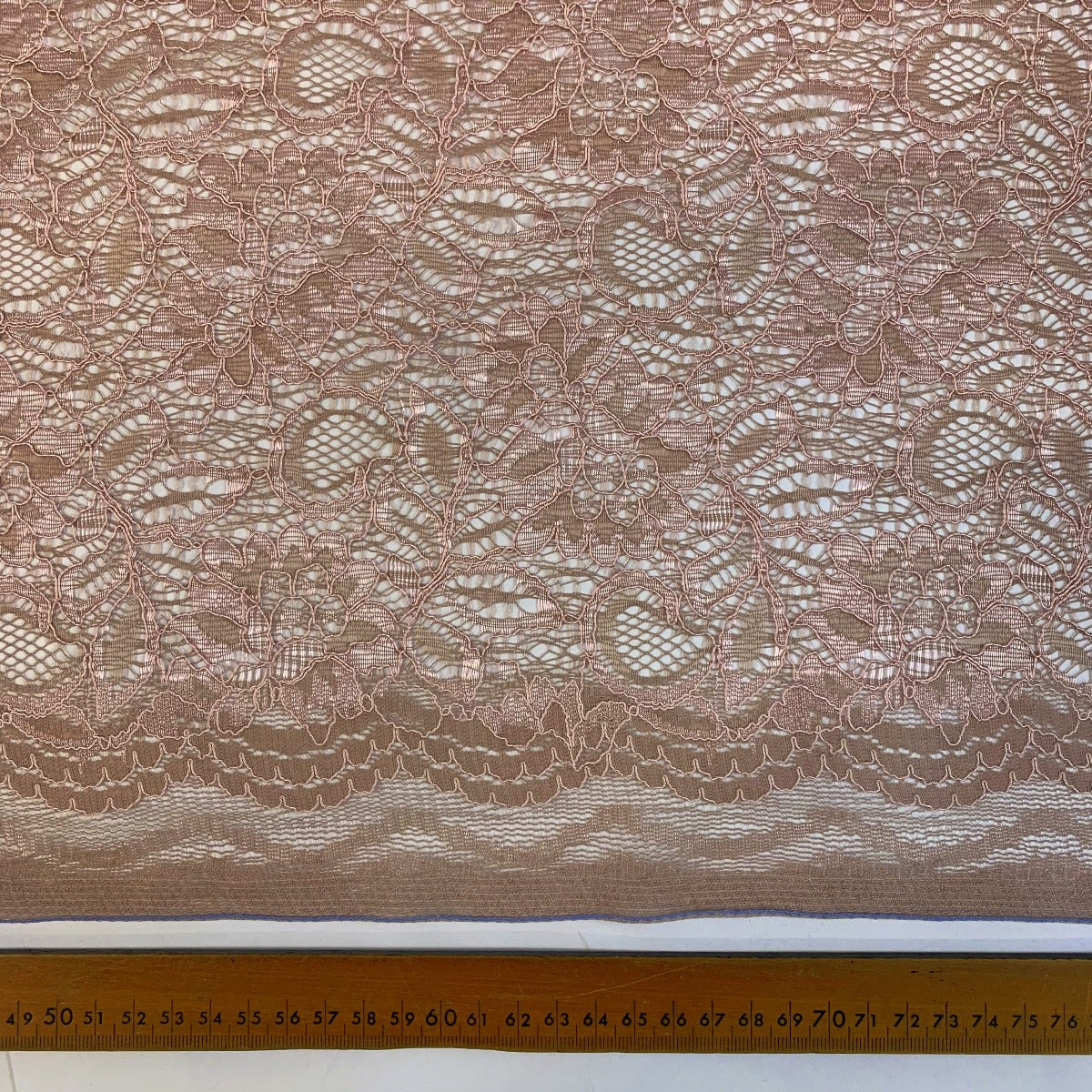 Spanish Eyes Dusky Pink Corded Lace Bridal Fabric Scale