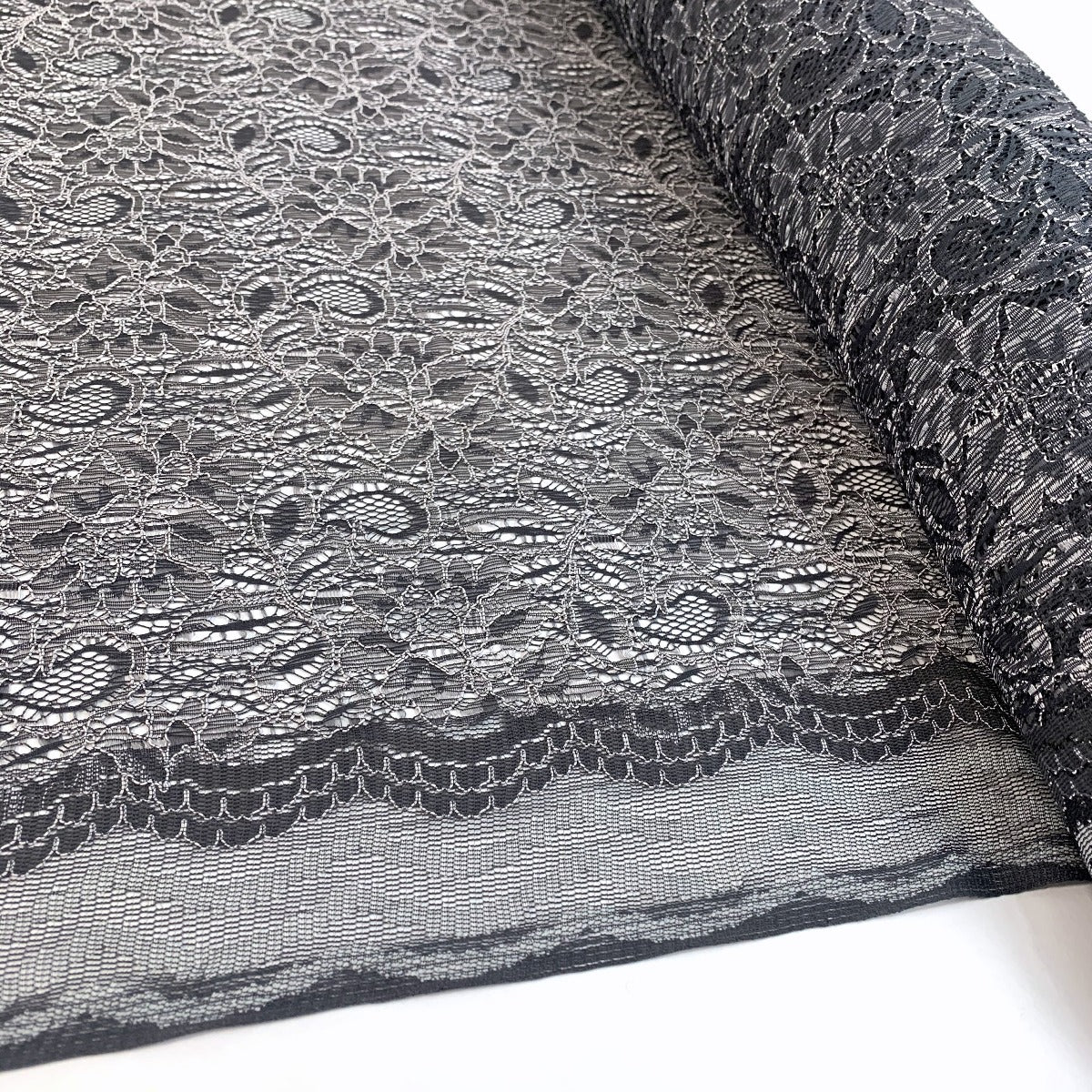 Spanish Eyes Slate Grey Corded Lace Bridal Fabric Roll