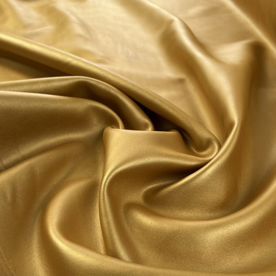 Statin Gold Polyester Polyurethane Elastane Satin Stretch Dress Fabric