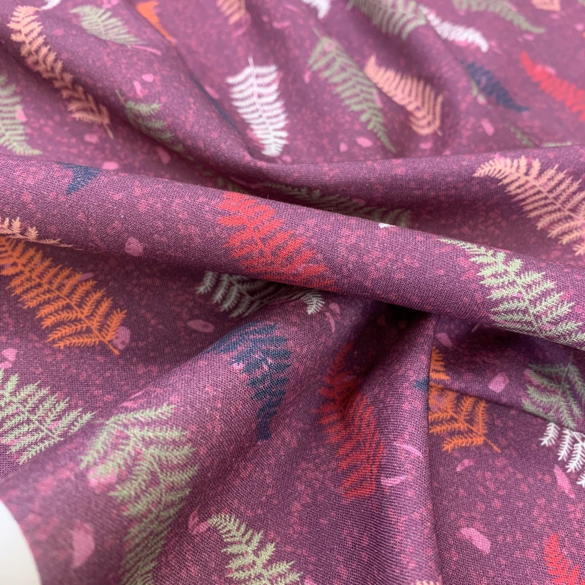 Stof Craft Fern Japanese Craft Cotton Fabric Purple Multi Colour Leaves Fold