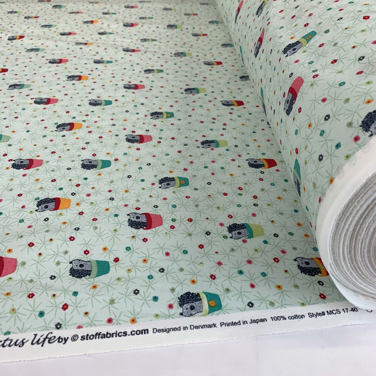 Stof Craft Hedgehog Garden Japanese Craft Cotton Fabric Mint Plant Pots Roll