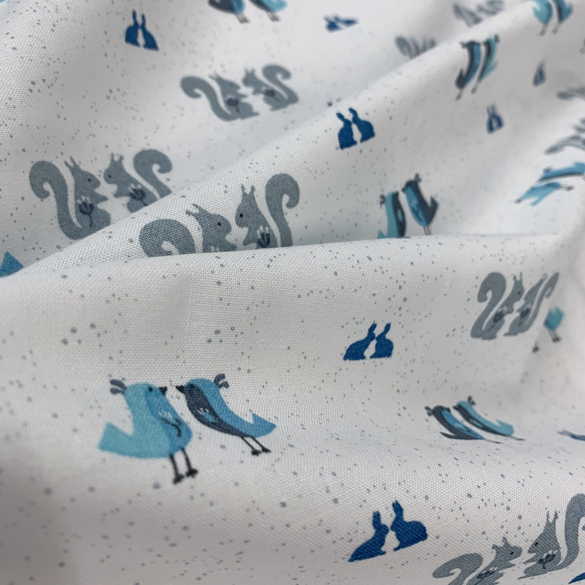 Stof Craft Woodland Creatures Japanese Craft Cotton Fabric Blue Grey White Rabbits Birds Squirrels Fold