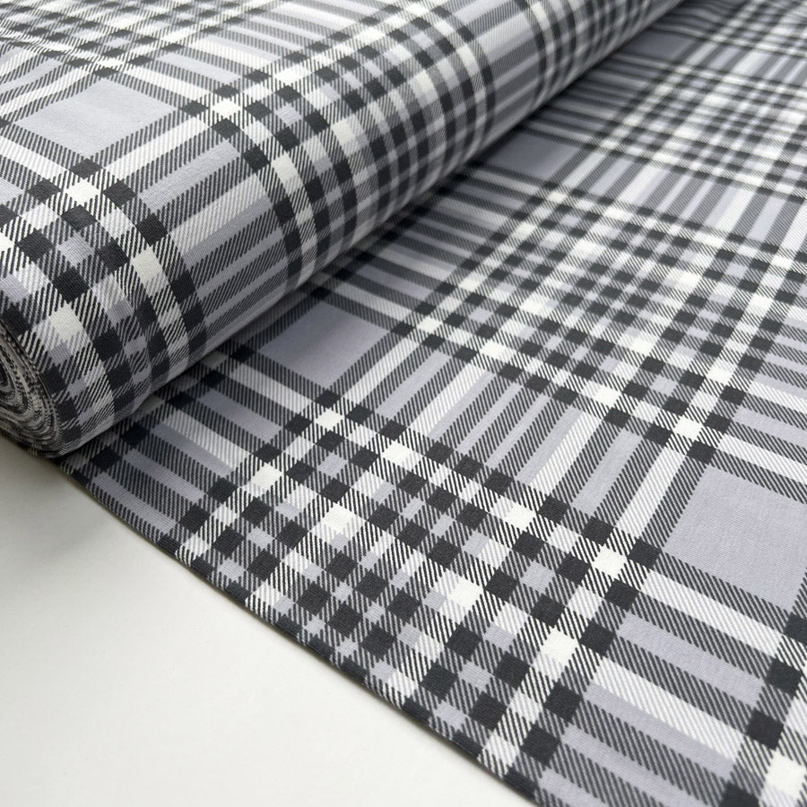 Stof Cotton Jersey Checkmate Grey White Check Print Elastane Knit Fabric Bolt