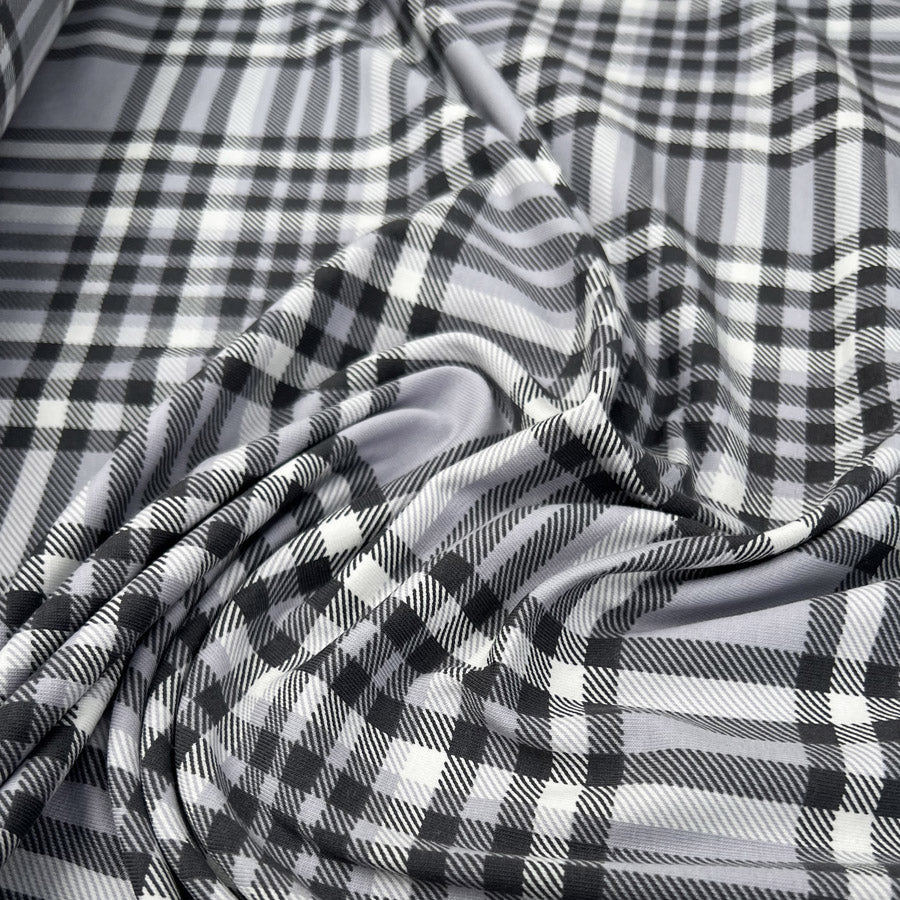 Stof Cotton Jersey Checkmate Grey White Check Print Elastane Knit Fabric