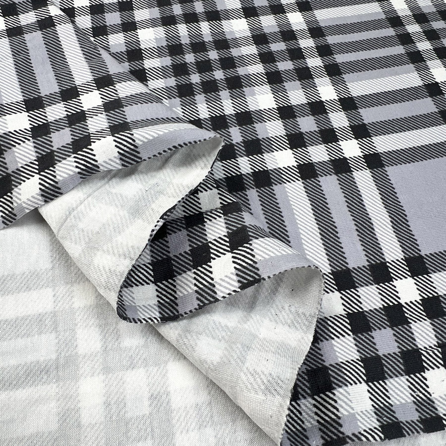 Stof Cotton Jersey Checkmate Grey White Check Print Elastane Knit Fabric Fold