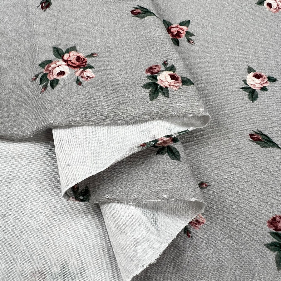 Stof cotton jersey roses grey oeko tex elastane knitted dress fabric fold 1