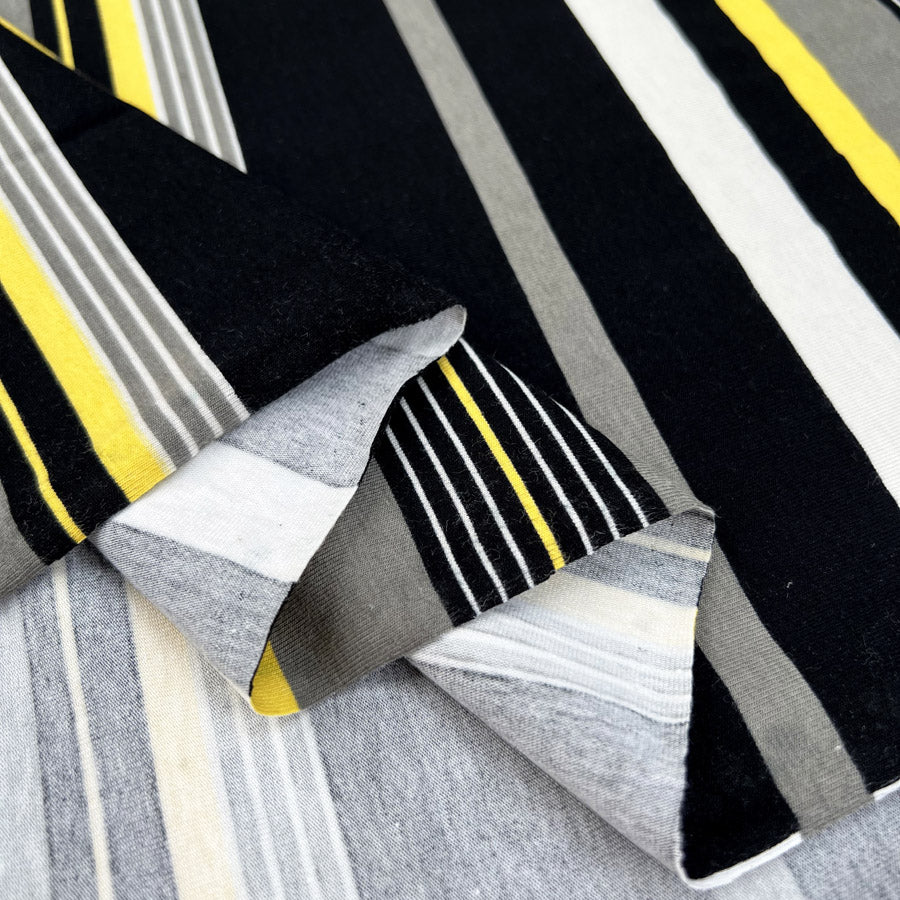 Stof Cotton Jersey Yellow Grey Stripe Black Elastane Knit Stretch Fabric Fold