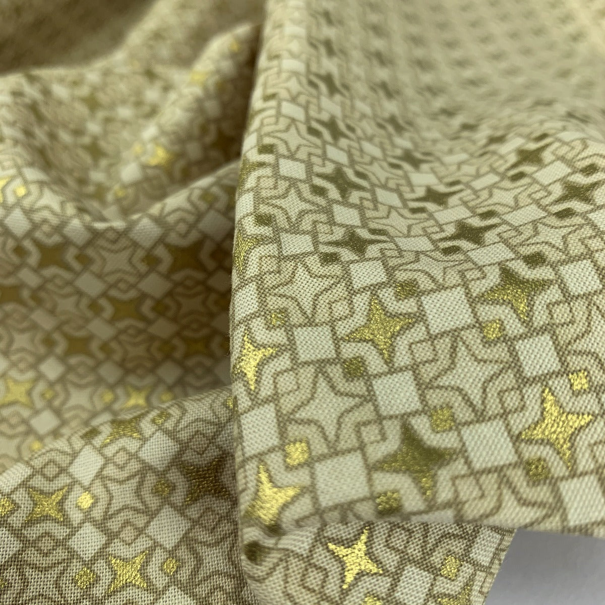 Stoff Craft Christmas A Starry Night Sky Gold White Stars On A Gold Geometric Ground Fold