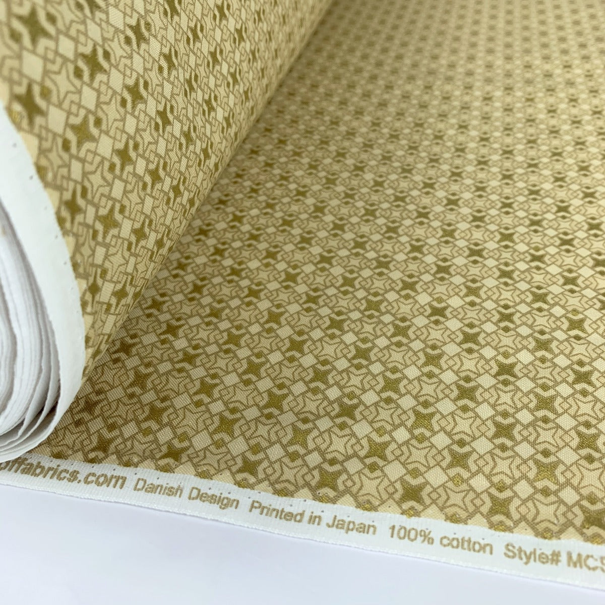 Stoff Craft Christmas A Starry Night Sky Gold White Stars On A Gold Geometric Ground Roll