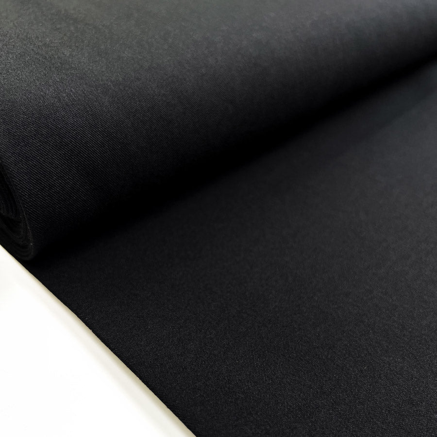 Stretch Twill Black Plain Polyester Viscose Elastane Suiting Fabric Bolt