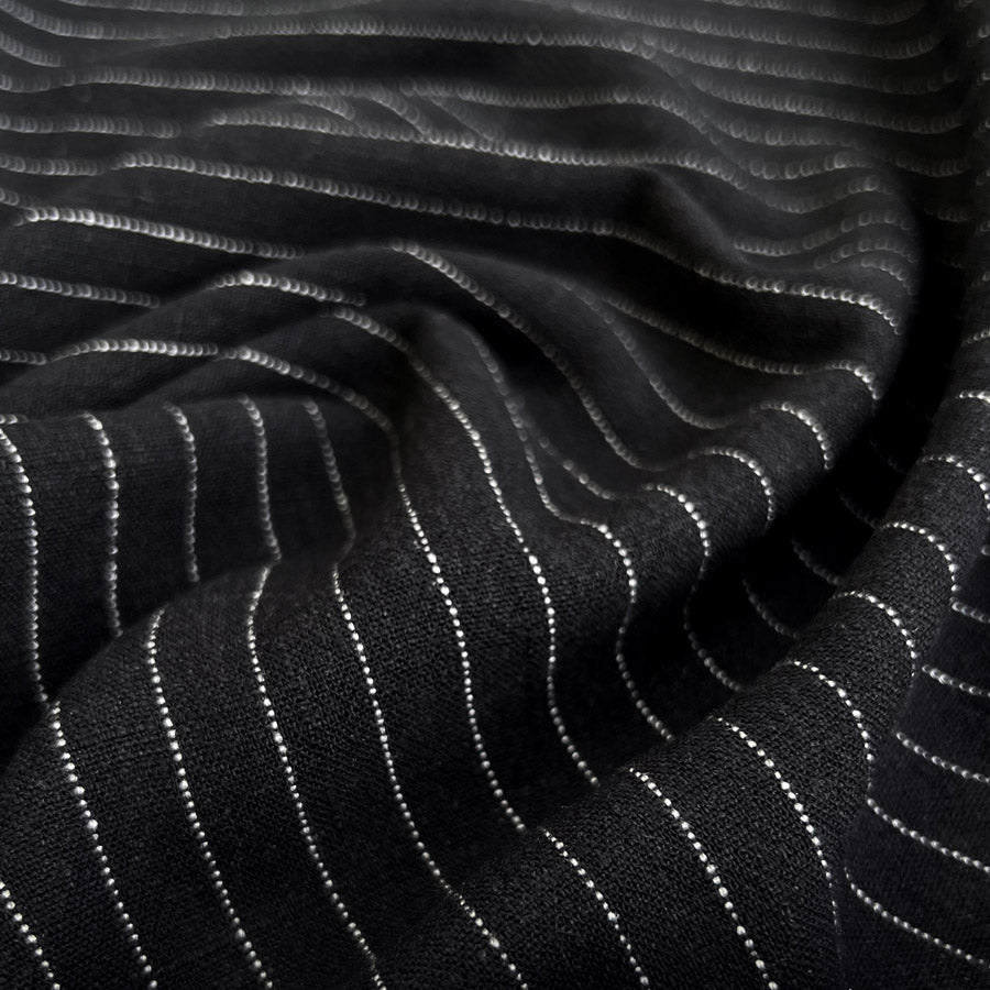 Striped Viscose Linen Slub Black Pinstripe Polyester Fine Shirting Fabric