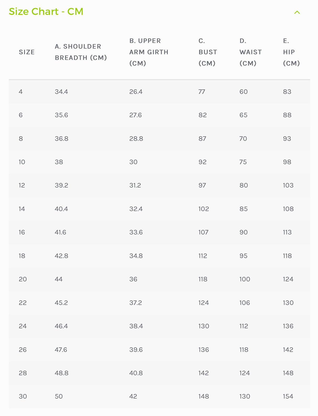 Style Arc Size Chart cm Bde2Cabd B5Ff 4B08 Adbf 94980Cc3759D