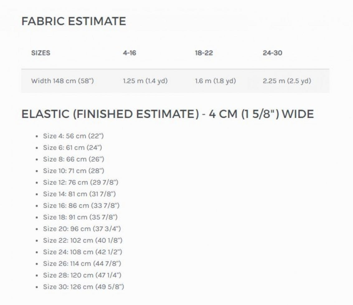 Style Arc Parker Ponte Pant Sewing Pattern Measurements