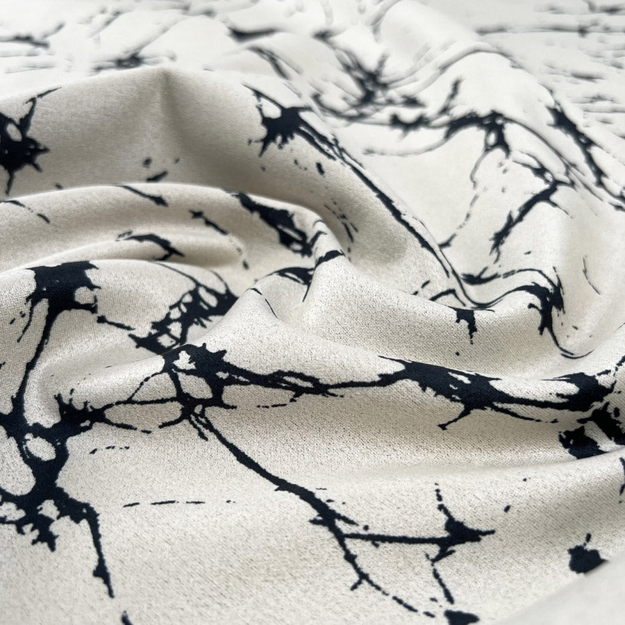 Suede scuba murphy polyester spandex knitted jersey black beige abstract print dress fabric cu