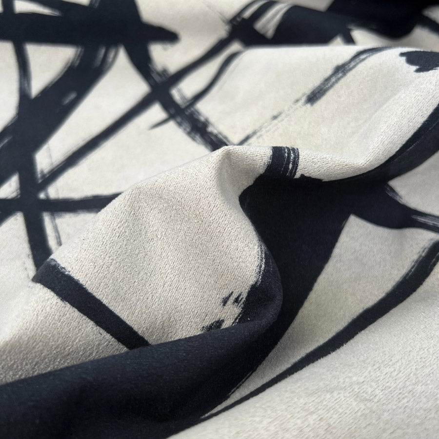 Suede Scuba Quinn Polyester Spandex Black Sand Abstract Print Dress Fabric