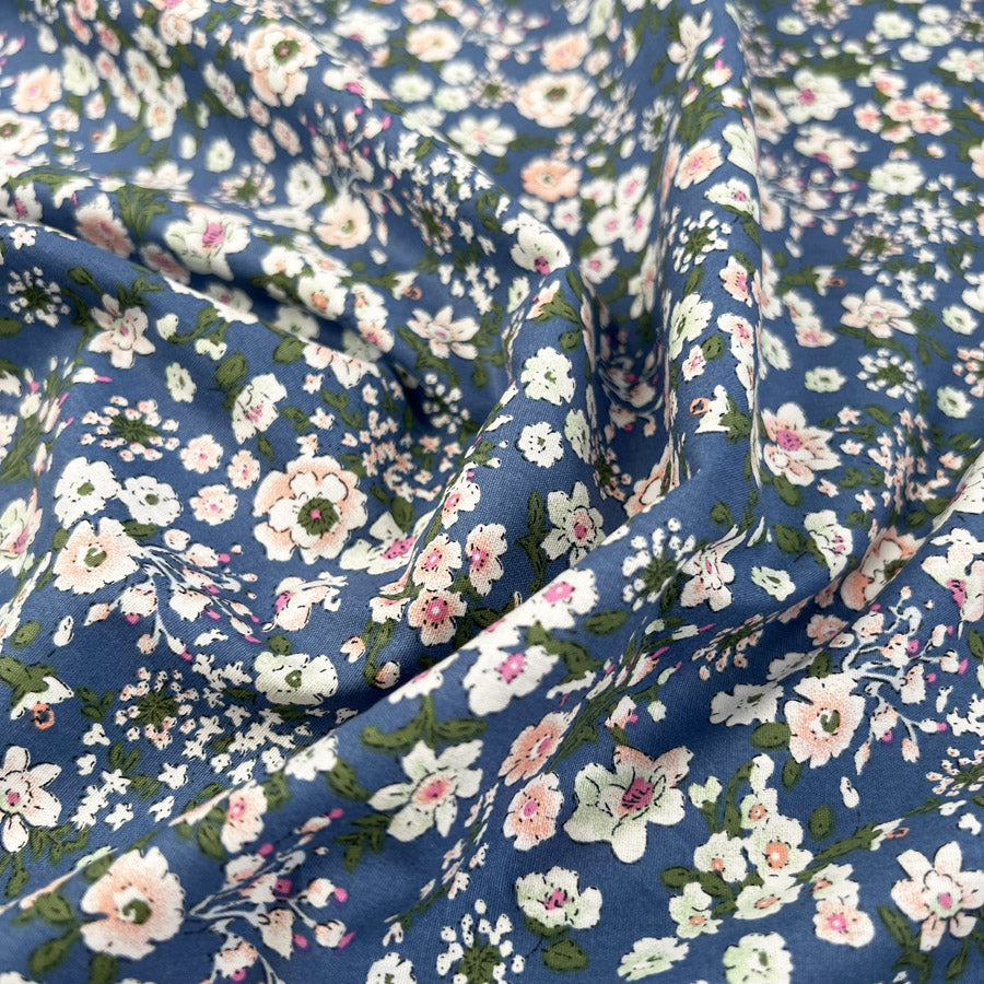 Summer Cotton Ella Delph Floral Poplin Blue Woven Dress Fabric