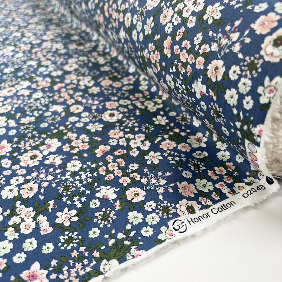 Summer Cotton Ella Delph Floral Poplin Blue Woven Dress Fabric Roll