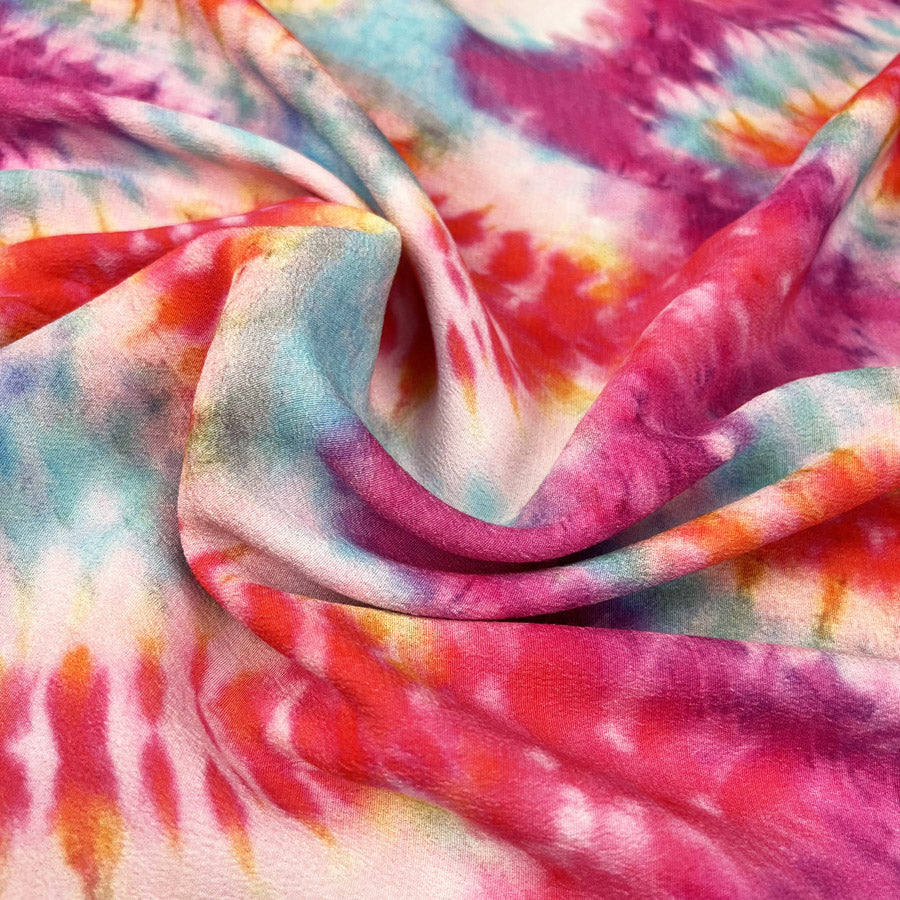 Summerfest Pink Orange Tie Dye Viscose Multicoloured Dress Fabric