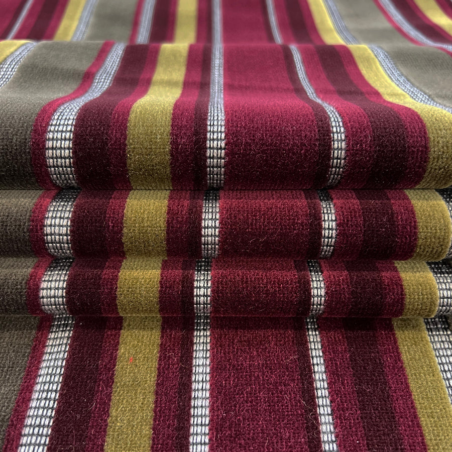 Super Trouper Stiped Velour Burgundy Black Beige Acrylic Polyester Viscose Kanecaron Furnishing Fabric