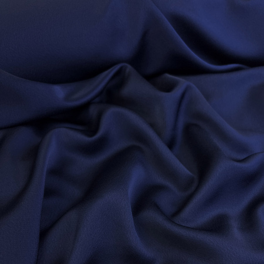 Tesoro Navy Italian Satin Polyester Ex Designer Dress Fabric