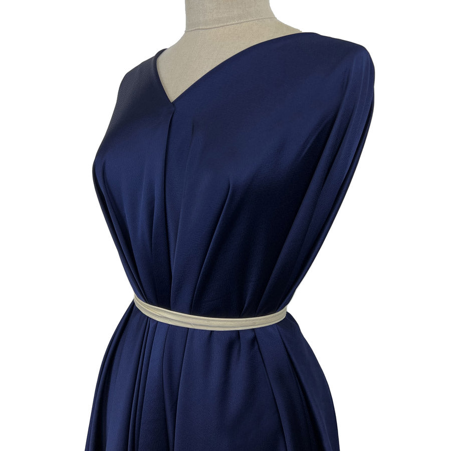 Tesoro Navy Italian Satin Polyester Ex Designer Dress Fabric Side