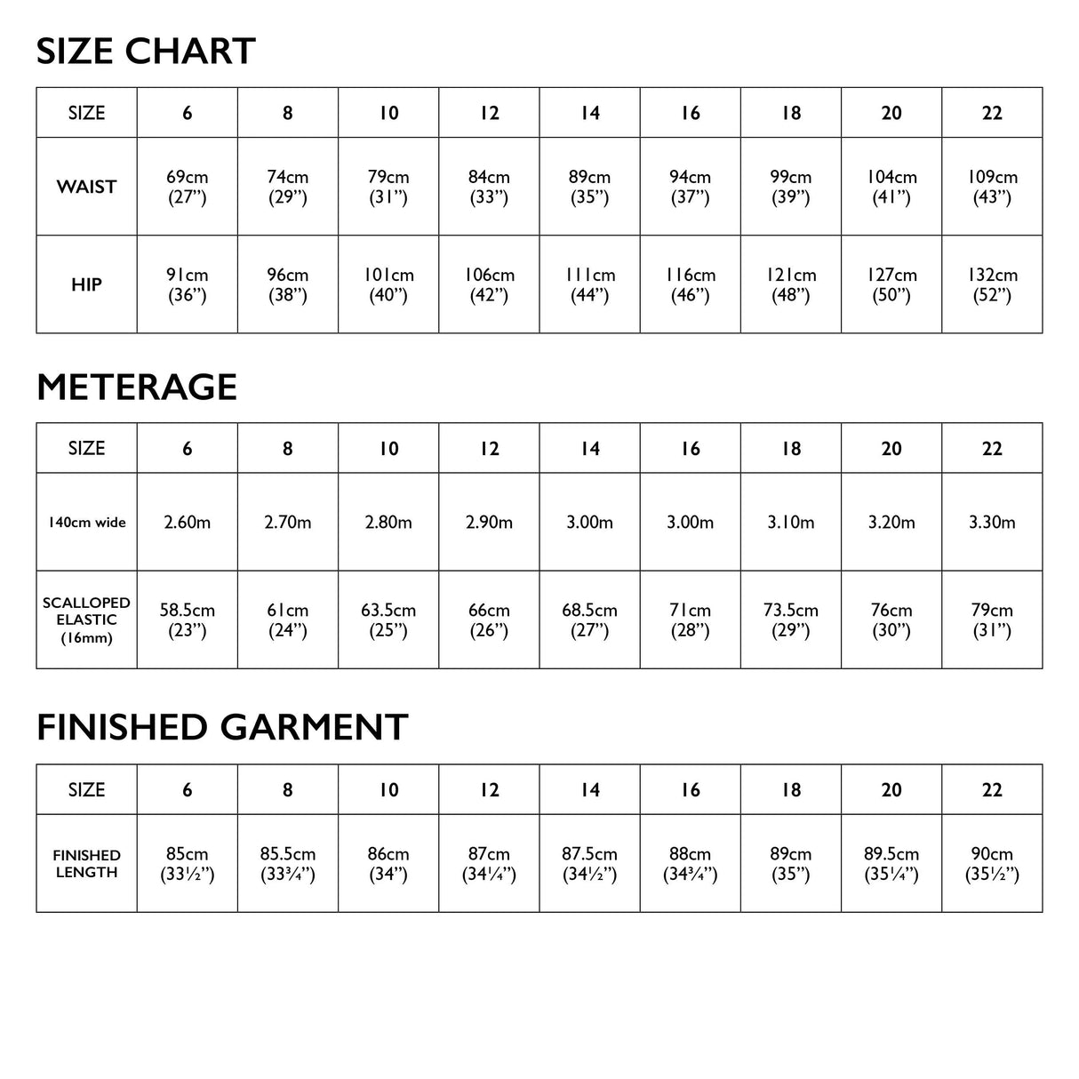 Tessuti Avery Skirt Sewing Pattern Uk 6 22 Size Chart