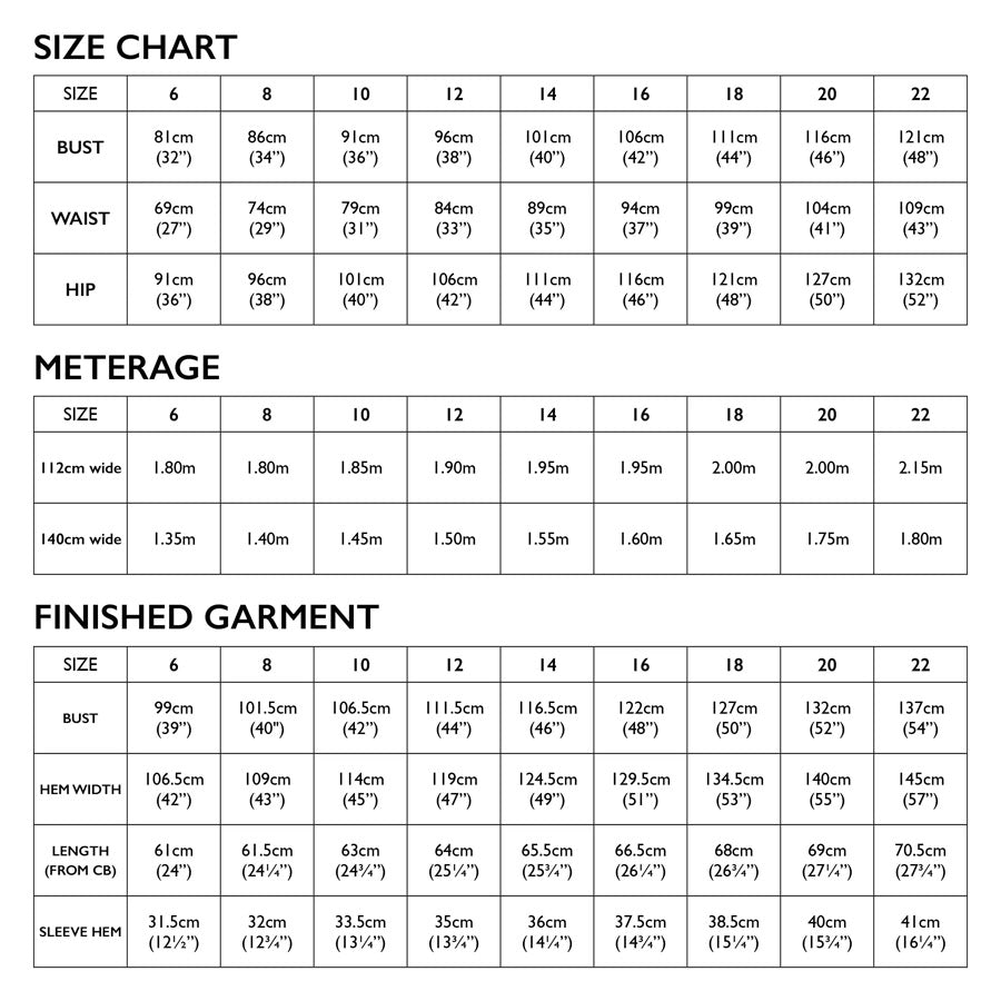 Tessuti Cora Top Sewing Pattern Uk 6 22 Size Chart