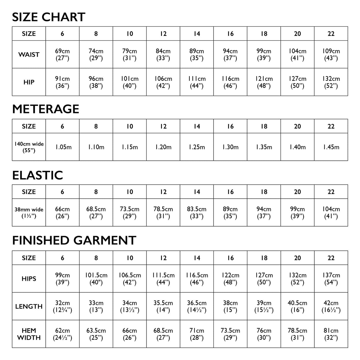 Tessuti Sonia Shorts Sewing Pattern Uk 6 22 Size Chart
