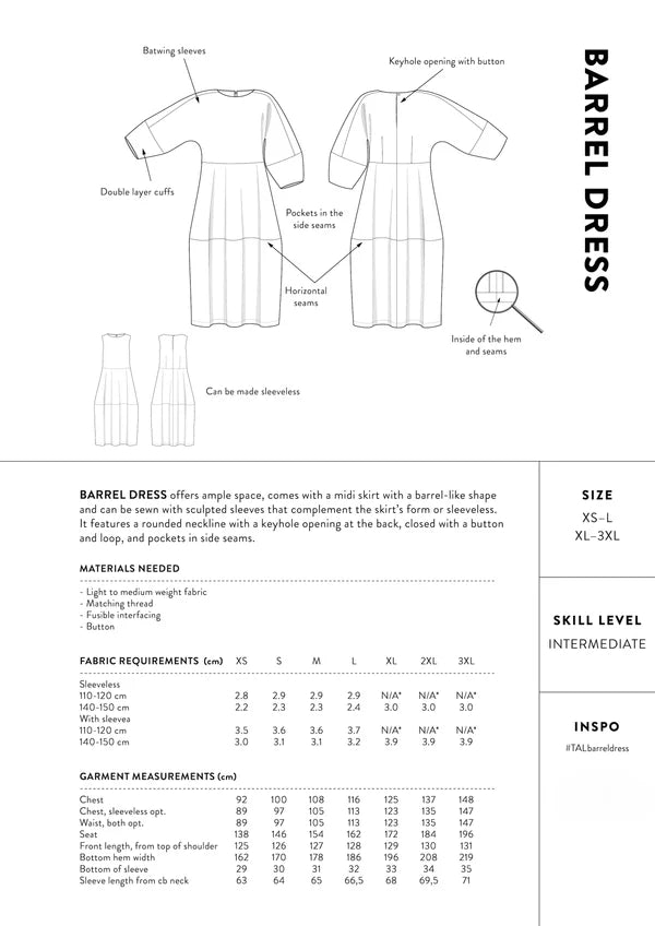 The Assembly Line Barrel Dress Pattern Back Cover