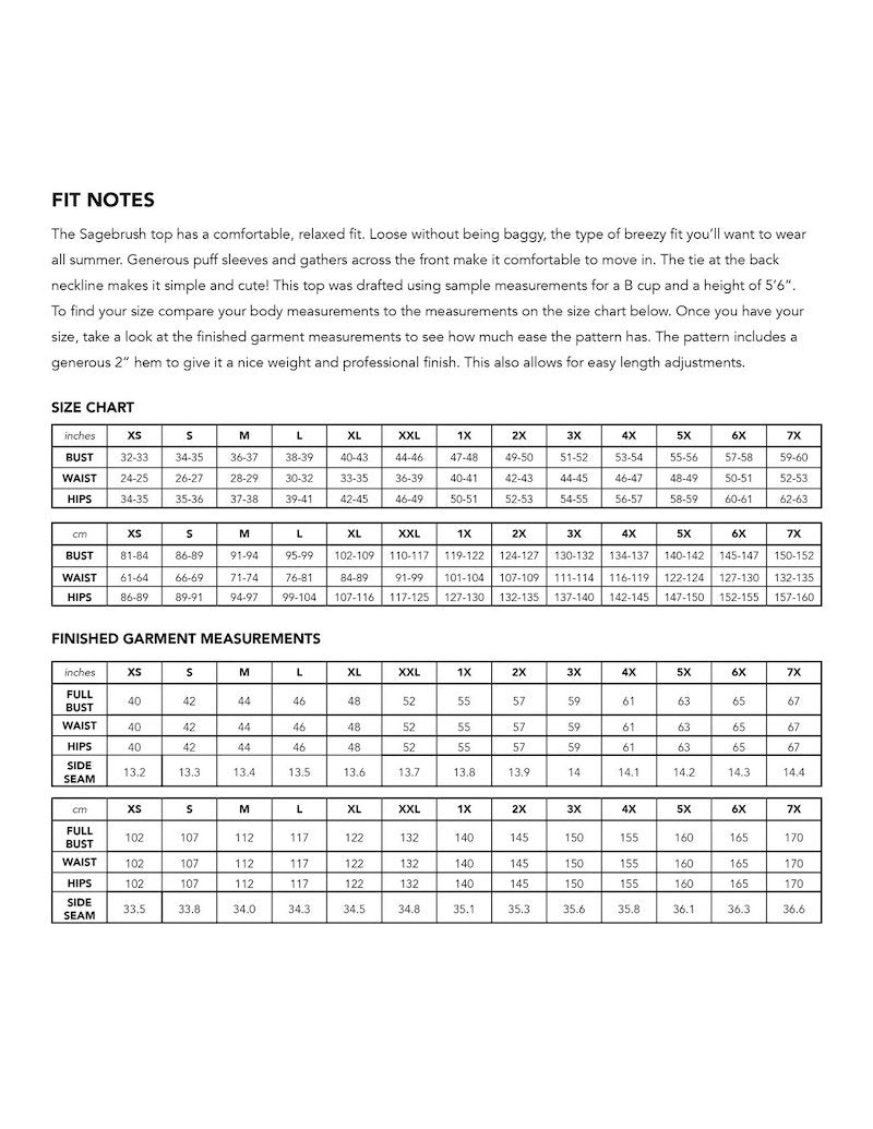 The Sagebrush Top By Friday Pattern Company Sizing