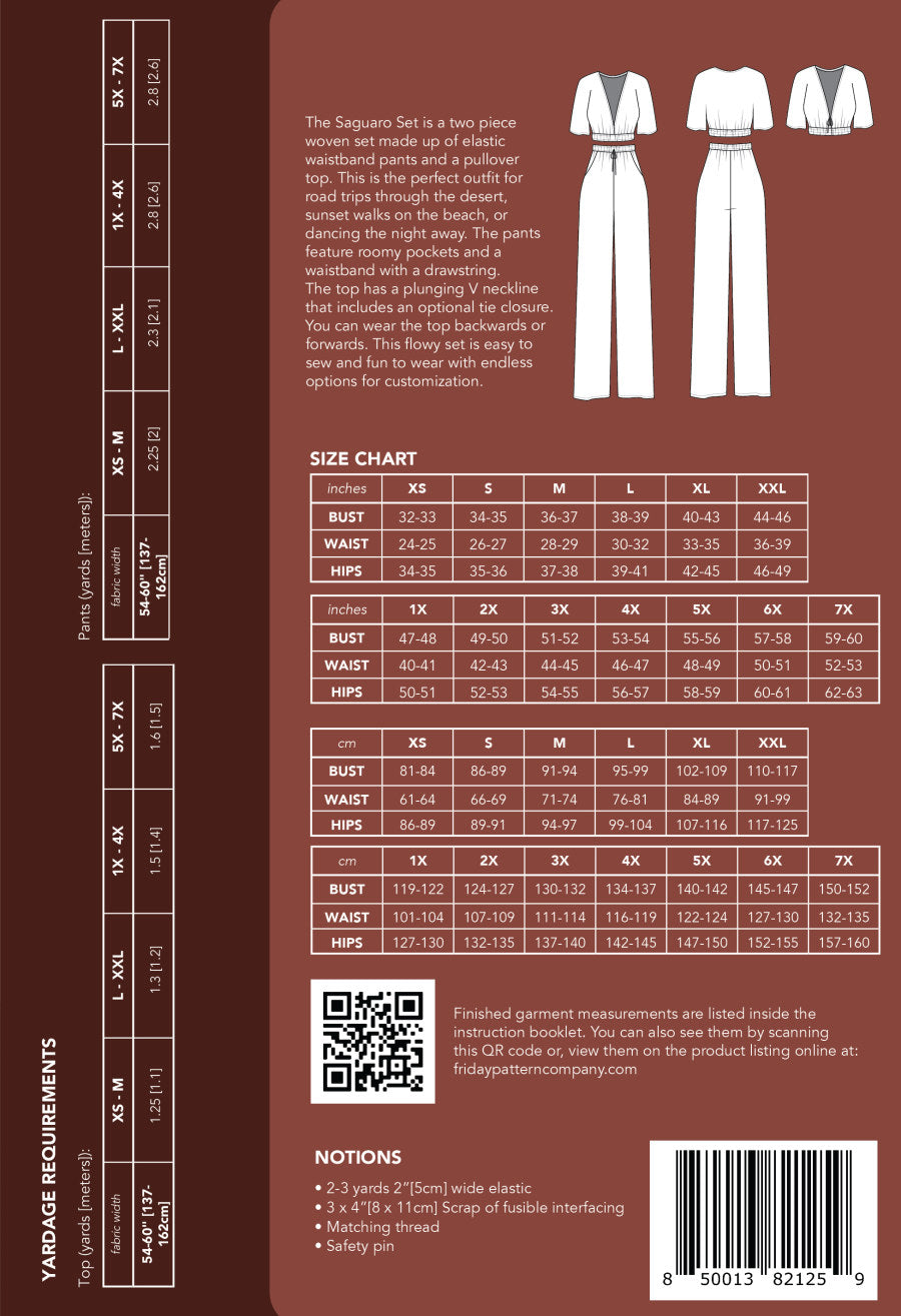 The saguaro top and trouser pattern by friday pattern company backcover