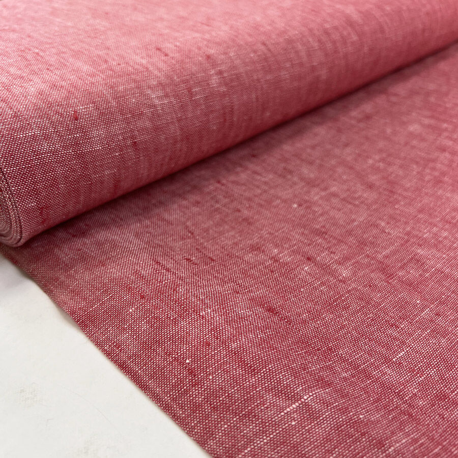 Traditional Linen Red Marl Plain Woven Dress Fabric Bolt