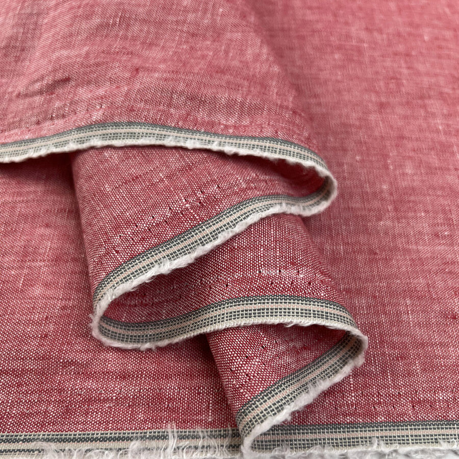 Traditional Linen Red Marl Plain Woven Dress Fabric Fold