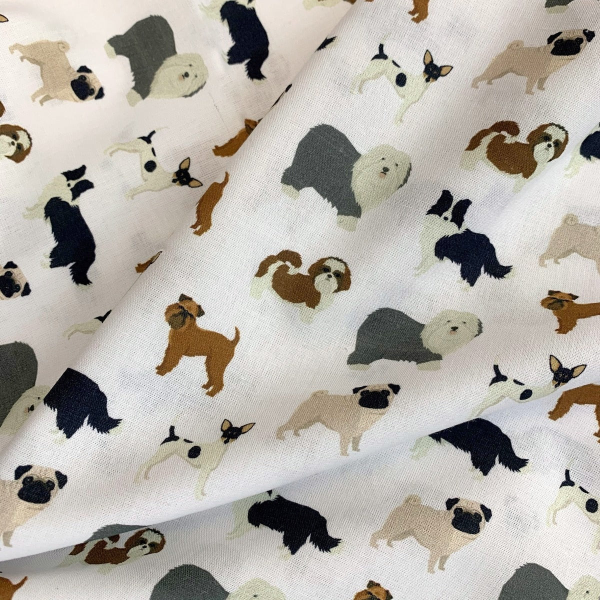True Craft Barking Mad John Louden Korean Crafting Fabric White Pug Fold