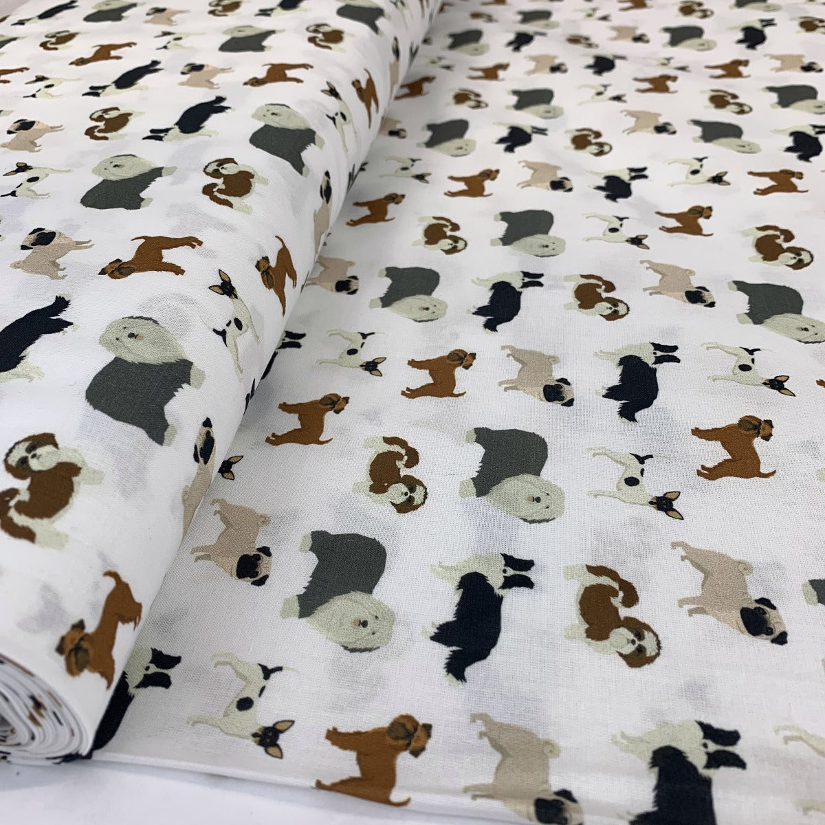 True Craft Barking Mad John Louden Korean Crafting Fabric White Pug Roll