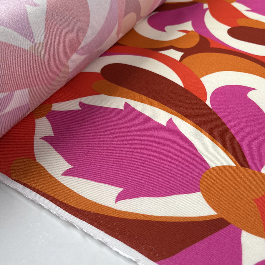 Turkish Delight Pink Orange Abstract Viscose Dress Fabric Roll